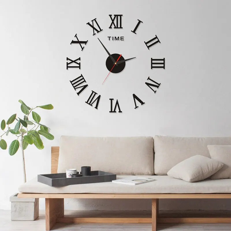 3D Roman Numerals Self-Adhesive Digital Round Wall Clock