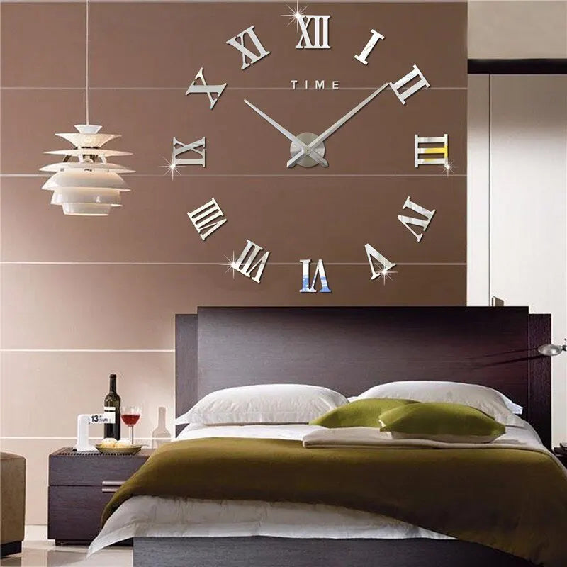 3D Roman Numerals Self-Adhesive Digital Round Wall Clock