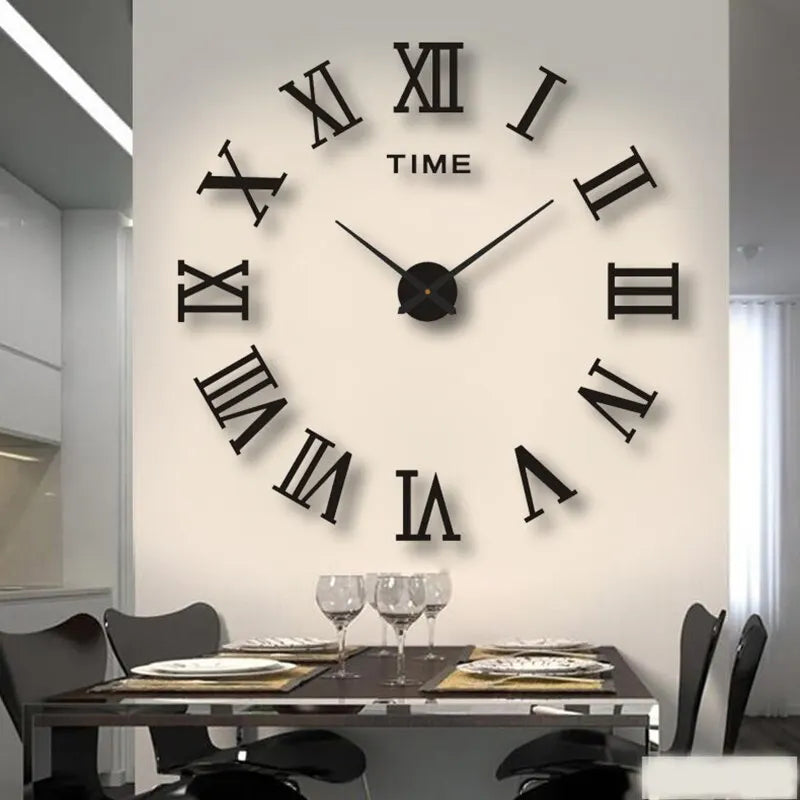 3D Roman Numerals Self-Adhesive Digital Round Wall Clock