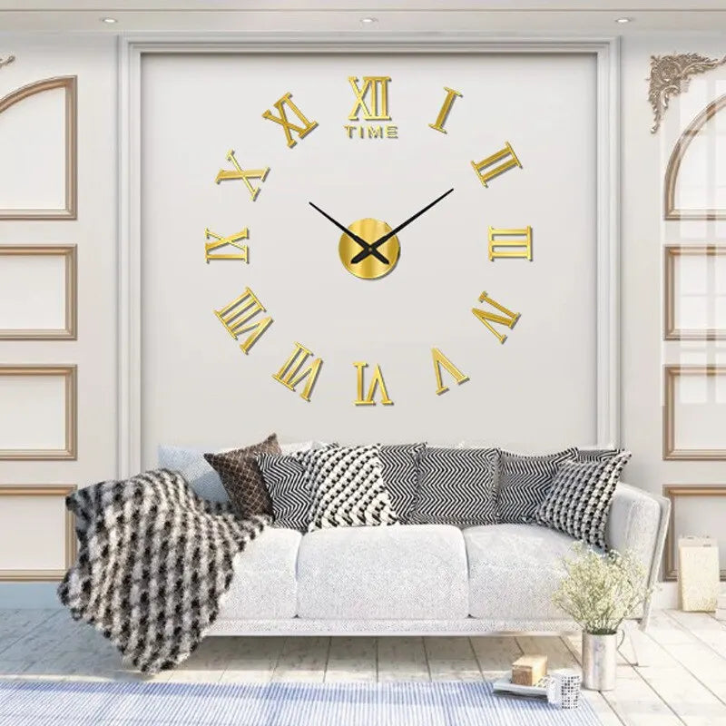 3D Roman Numerals Self-Adhesive Digital Round Wall Clock