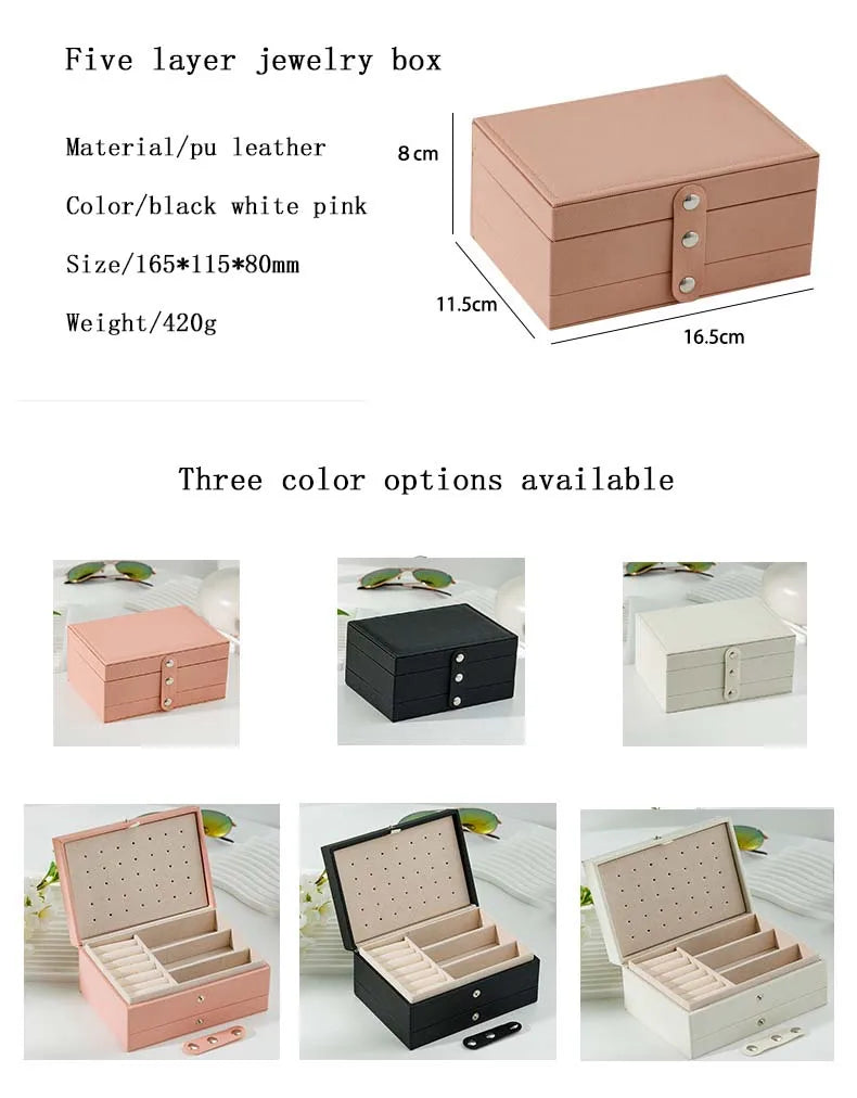 5 Layer Portable Jewelry and Valuables Storage Box Organizer 