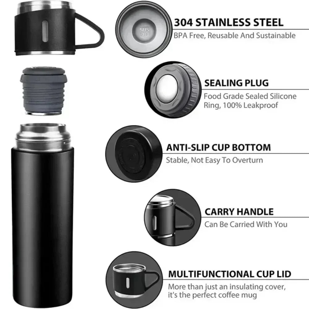 500ml Portable Insulated Thermos Flask and Cup Set 