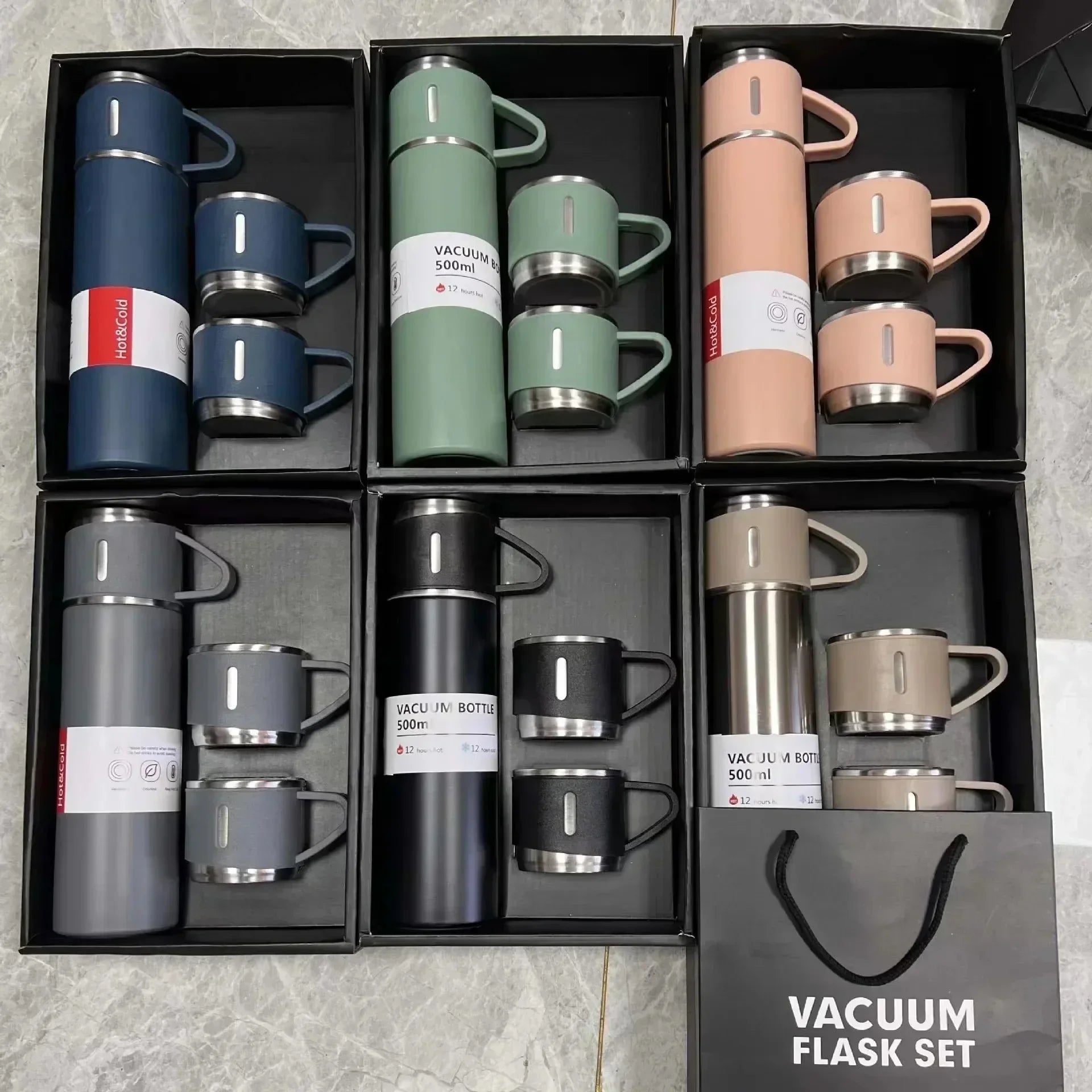 500ml Portable Insulated Thermos Flask and Cup Set 